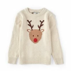 Buy 🌟 Adventure Wear By Class Club Little Boys 2T-6 Reindeer Crew Neck Long Sleeve Sweater Oatmeal Heather 💯