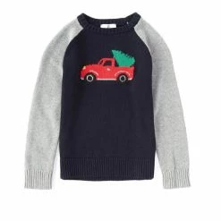 Hot Sale ✨ Class Club Little Boys 2T-7 Truck Long Sleeve Raglan Crew Neck Sweater Navy 🎉