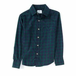 Coupon 😀 Class Club Big Boys 8-20 Blackwatch Plaid Flannel Long Sleeve Button Down 👕 Shirt Navy ✨