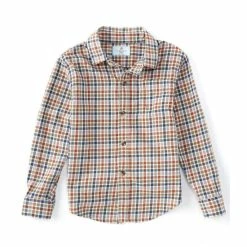 Deals ✔️ Class Club Little Boys 2T-7 Plaid Flannel Long Sleeve Button Down 👕 Shirt Navy 🎁
