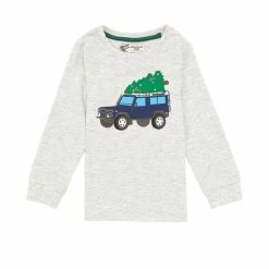 Best Sale 🔥 Adventure Wear By Class Club Little Boys 2T-6 Truck With Tree Applique Long Sleeve Crew Neck Tee Grey Heather 👏