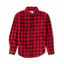 Best deal 🎁 Class Club Little Boys 2T-7 Buffalo Check Plaid Flannel Long Sleeve Button Down 👚 Shirt Red/black ✨
