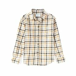 Hot Sale ⌛ Class Club Little Boys 2T-7 Plaid Flannel Long Sleeve Button Down 👚 Shirt Khaki 😉