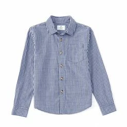 Discount 🔥 Class Club Big Boys 8-20 Mini Check Long Sleeve Button Front Sportswear 👕 Shirt Navy 👍