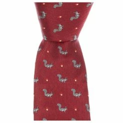 Outlet 🎁 Class Club Boys 50#double; Squirrel Embroidery Tie Burgundy 😍