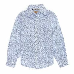 New 👍 Gold Label By Class Club Little Boys 2T-7 Long Sleeve Point Collar Floral Button Down 👕 Shirt Blue 😍