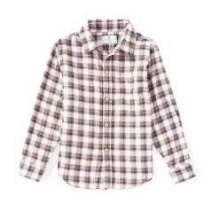 Best deal 🥰 Class Club Little Boys 2T-7 Plaid Flannel Long Sleeve Button Down Sport 👚 Shirt Ivory ✔️