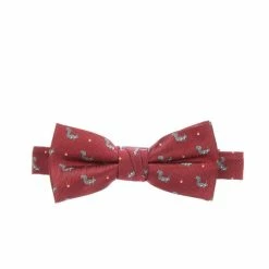 Best Pirce 🔥 Class Club Boys Squirrel Embroidered Bow Tie Burgundy 🎁