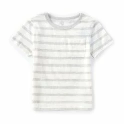 Best Sale ❤️ Class Club Little Boys 2T-7 Striped Short Sleeve Patch Pocket Tee Grey 🎉